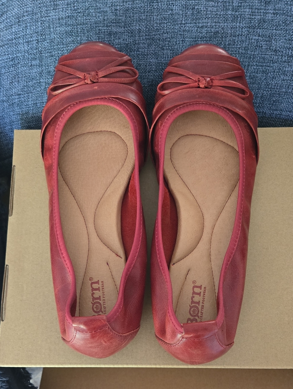Born Chelan Red Leather Bow Ballet Flats